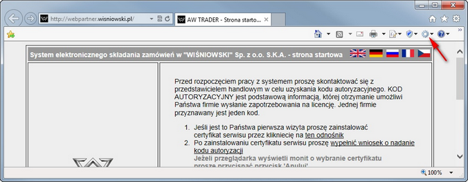 AW TRADER - ukryty pasek manu w przegkląarce Internet Explorer