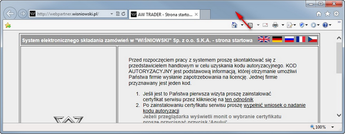 AW TRADER - ukryty pasek manu w przegkląarce Internet Explorer