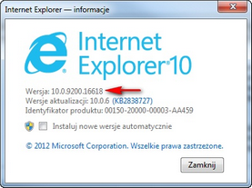 Sprawdzanie wersji przeglądarki Internet Explorer