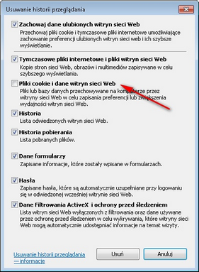 Przechowywanie plików cookie - Internet Explorer
