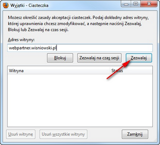 Przechowywanie plików cookie - Mozilla Firefox